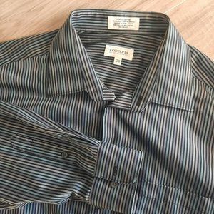CONCEPTS Men's 17.5 Black Blue Striped Button Front Long Sleeve Shirt